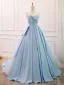 Fashion Satin Sky Blue Prom Dresses 2024 Ball Gown Strapless Sleeveless Backless Sweep Train Formal Dresses