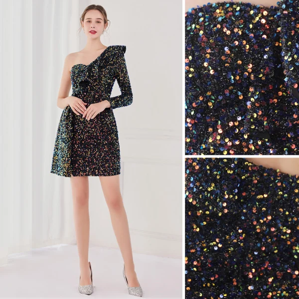 Sexy Weiß Pailletten Partykleider 2022 One-Shoulder Lange Ärmel Rückenfreies Lange Cocktail Abend Festliche Kleider