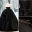 Charming Black Satin Cascading Ruffles Prom Dresses 2023 Ball Gown Strapless Sleeveless Backless Floor-Length / Long Prom Formal Dresses