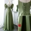 Vintage / Retro Olive Green Strawberry Satin Prom Dresses 2022 A-Line / Princess Square Neckline Bow Short Sleeve Backless Floor-Length / Long Prom Formal Dresses