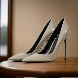 Chic Belle Gris Bureau Ol Cuir Verni Escarpins 2024 10 Cm Talons Aiguilles À Bout Pointu Escarpins Talons Hauts