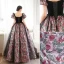Élégant Noire Impression Robe De Bal 2023 Princesse Bretelles Spaghetti Manches Courtes Dos Nu Noeud Longue Promo Robe De Ceremonie