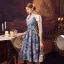 Chic / Beautiful Royal Blue A-Line / Princess Evening Dresses 2024 Medieval Vintage / Retro Flower Printing Deep V-Neck Knee-Length Evening Party Prom Sleeveless Prom Dresses