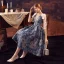Chic / Beautiful Royal Blue A-Line / Princess Evening Dresses 2024 Medieval Vintage / Retro Flower Printing Deep V-Neck Knee-Length Evening Party Prom Sleeveless Prom Dresses
