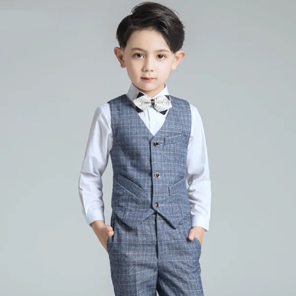 Océan Bleu 5 pièces Manches Longues Costume Garçon Mariage 2022 Manteau Pantalon Chemise Cravate Gilet Mariage