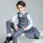 Océan Bleu 5 pièces Manches Longues Costume Garçon Mariage 2022 Manteau Pantalon Chemise Cravate Gilet Mariage