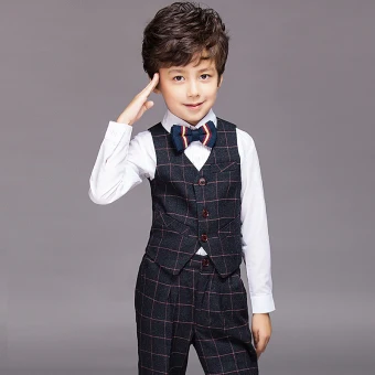 Black 4 Piece Long Sleeve Boys Wedding Suits 2022 Pants Shirt Tie Vest Wedding