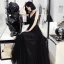 Charming Black Evening Dresses 2022 A-Line / Princess V-Neck Sleeveless Backless Floor-Length / Long Evening Party Formal Dresses