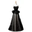 Elegant Black Ruffle Prom Dresses 2022 A-Line / Princess Spaghetti Straps Sleeveless Backless Floor-Length / Long Prom Formal Dresses