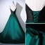 Modest / Simple Vintage / Retro Dark Green Satin Prom Dresses 2022 A-Line / Princess Spaghetti Straps Bow Sash Sleeveless Backless Floor-Length / Long Prom Formal Dresses