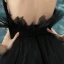 Glamorous Prom Dresses 2017 Deep V-neck Backless Black Tulle Dress