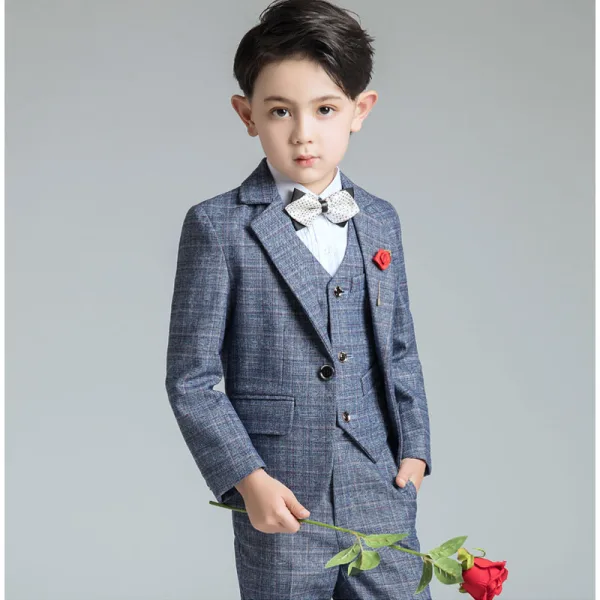 Océan Bleu 5 pièces Manches Longues Costume Garçon Mariage 2022 Manteau Pantalon Chemise Cravate Gilet Mariage