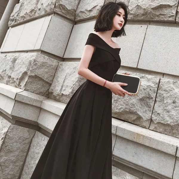 Chic / Belle Noire Robe De Bal 2022 Princesse De l'épaule Manches Courtes Dos Nu Longue Promo Robe De Cérémonie