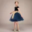Chic / Belle Bleu Marine Anniversaire Courte Robe Ceremonie Fille 2022 Robe Boule Encolure Dégagée Noeud Ceinture Sans Manches Robe Ceremonie Fille