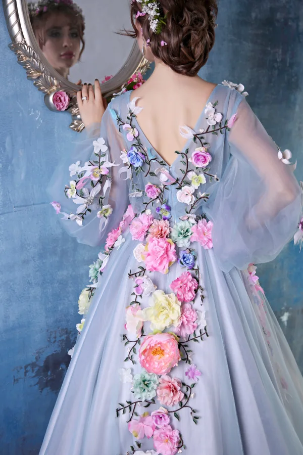 2015 Bunte Blumen-fee Eine Online-schulter V-ausschnitt Handgefertigten Blumen Organza Ballkleid