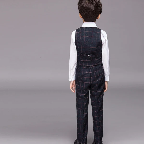 Black 4-piece Long Sleeve Boys Wedding Suits 2022 Pants Shirt Tie Vest Wedding