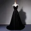 Elegant Black Satin Prom Dresses 2022 A-Line / Princess Spaghetti Straps Bow Sash Sleeveless Backless Floor-Length / Long Prom Formal Dresses