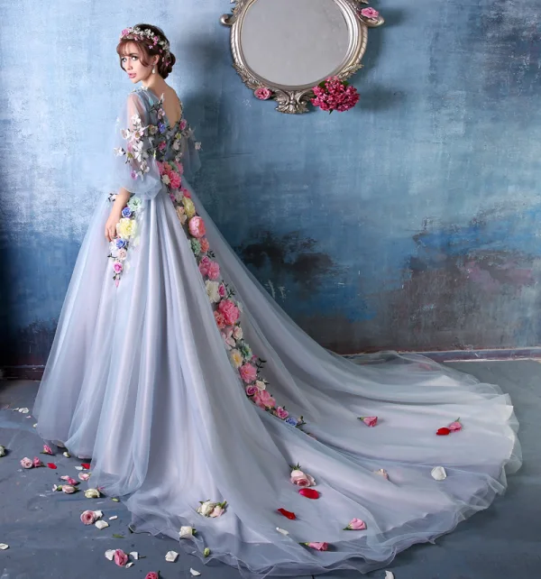 2015 Bunte Blumen-fee Eine Online-schulter V-ausschnitt Handgefertigten Blumen Organza Ballkleid