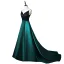 Modest / Simple Vintage / Retro Dark Green Satin Prom Dresses 2022 A-Line / Princess Spaghetti Straps Bow Sash Sleeveless Backless Floor-Length / Long Prom Formal Dresses