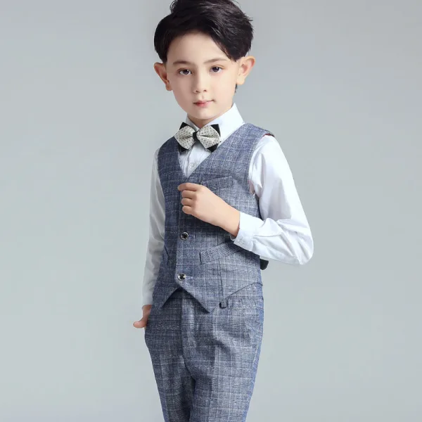Océan Bleu 5 pièces Manches Longues Costume Garçon Mariage 2022 Manteau Pantalon Chemise Cravate Gilet Mariage