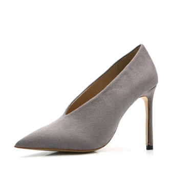 Fashion Grey Street Wear Suede Pumps 2024 10 Cm Stiletto Heels Pointed Toe Pumps High Heels