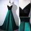 Modest / Simple Vintage / Retro Dark Green Satin Prom Dresses 2022 A-Line / Princess Spaghetti Straps Bow Sash Sleeveless Backless Floor-Length / Long Prom Formal Dresses