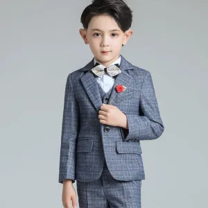 Ocean Blue 5 Piece Long Sleeve Boys Wedding Suits 2022 Coat Pants Shirt Tie Vest Wedding