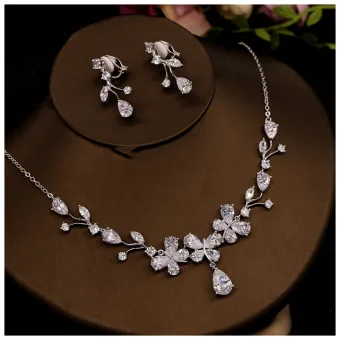 Chic Beautiful Silver Rhinestone Zircon Wedding Necklaces Earrings 2024 Accessories