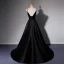 Elegant Black Satin Prom Dresses 2022 A-Line / Princess Spaghetti Straps Bow Sash Sleeveless Backless Floor-Length / Long Prom Formal Dresses