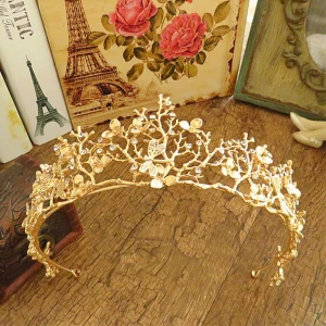 Schlicht Gold Strass Metall Diadem 2017 Brautschmuck