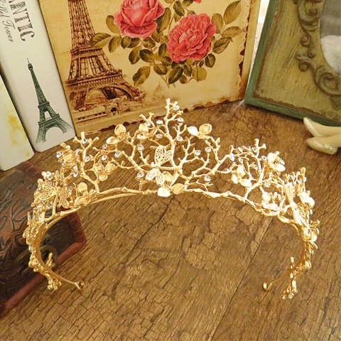 Sencillos Oro Rhinestone Metal Tiara 2017 Joyas