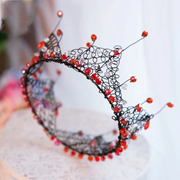 Najpiękniejsze / Ekskluzywne Czerwone Czarne Kryształ Metal Tiara 2017 Biżuteria Ślubna