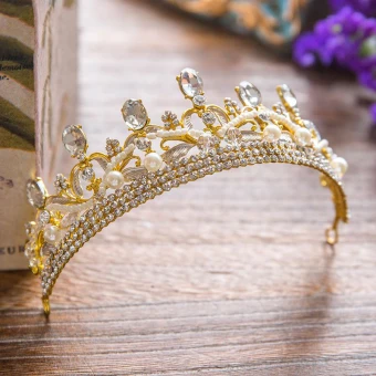 Luxury Gorgeous 2017 Gold Crystal Rhinestone Metal Tiara Bridal Jewelry