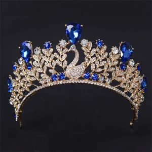 Schöne 2017 Rot Königliches Blau Gold Silber Kristall Strass Metall Diadem Brautschmuck