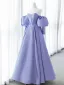 Elegant Sage Green Satin Prom Dresses 2024 A-Line / Princess Off-The-Shoulder Puffy Short Sleeve Backless Floor-Length / Long Formal Dresses