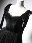 Chic / Beautiful Black Velvet Homecoming Graduation Dresses 2024 A-Line / Princess Square Neckline Sleeveless Backless Tea-length