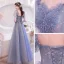 Charming Sky Blue Prom Dresses 2021 A-Line / Princess Square Neckline Beading Star Sequins Rhinestone Long Sleeve Backless Floor-Length / Long Prom Formal Dresses