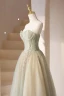Charming Sage Green Beading Prom Dresses 2024 A-Line / Princess Strapless Sleeveless Backless Floor-Length / Long Formal Dresses