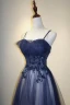 Vintage / Originale Bleu Marine Perlage Paillettes En Dentelle Fleur Robe De Bal 2024 Princesse Bretelles Spaghetti Sans Manches Dos Nu Longue Robe De Ceremonie