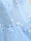 Élégant Bleu Ciel Perlage Perle En Dentelle Fleur Appliques Robe De Bal 2024 Robe Boule Encolure Carrée Sans Manches Dos Nu Longue Robe De Ceremonie