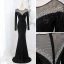 Charmant Scintillantes Noire Faux Diamant Paillettes Robe De Soirée 2022 Trompette / Sirène Encolure Dégagée Manches Longues Train De Balayage Soirée Robe De Ceremonie