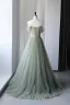 Romantic Leaf Sage Green Prom Dresses 2024 Tulle Off-The-Shoulder Sleeveless A-Line / Princess Formal Dresses