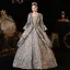 Vintage / Retro Medieval Grey Floor-Length / Long Prom Dresses 2023 Crossed Straps With Cloak 3D Lace Embroidered Floral 3/4 Sleeve Ball Gown Formal Dresses