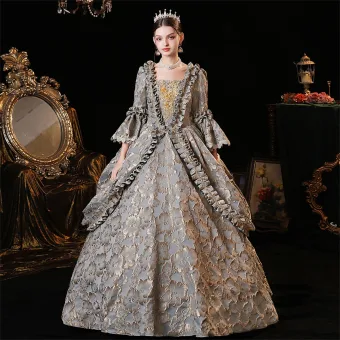 Vintage Retro Medieval Grey Floor Length Long Prom Dresses 2023 Crossed Straps With Cloak 3 D Lace Embroidered Floral 3 4 Sleeve Ball Gown Formal Dresses