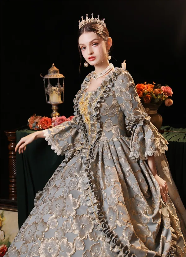 Vintage / Retro Medieval Grey Floor-Length / Long Prom Dresses 2023 Crossed Straps With Cloak 3D Lace Embroidered Floral 3/4 Sleeve Ball Gown Formal Dresses
