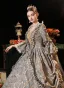 Vintage / Retro Medieval Grey Floor-Length / Long Prom Dresses 2023 Crossed Straps With Cloak 3D Lace Embroidered Floral 3/4 Sleeve Ball Gown Formal Dresses