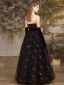 Sexy Black Glitter Sequins Prom Dresses 2024 A-Line / Princess Strapless Sleeveless Backless Floor-Length / Long Formal Dresses