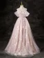 Charming Lavender Appliques Beading Pearl Sequins Prom Dresses 2023 A-Line / Princess Off-The-Shoulder Sleeveless Backless Floor-Length / Long Prom Formal Dresses