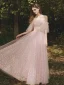 Chic / Beautiful Blushing Pink Spotted Bridesmaid Dresses 2023 A-Line / Princess Off-The-Shoulder Short Sleeve Backless Floor-Length / Long Prom Bridesmaid Dresses