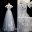 Himmelblau Charmant Strass Perle Pailletten Ballkleider 2022 A Linie Off Shoulder Schleife Kurze Ärmel Rückenfreies Lange Ball Festliche Kleider